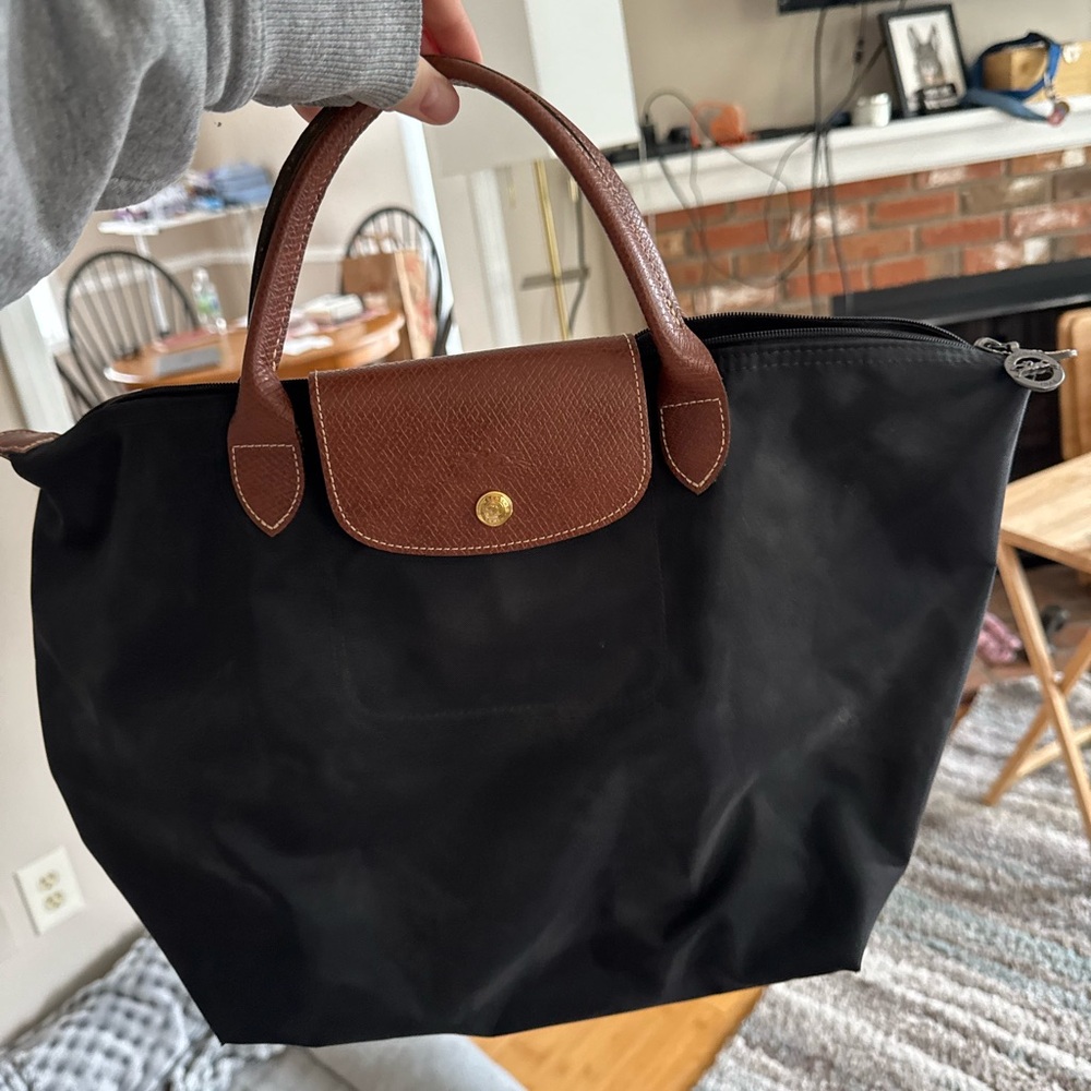 Longchamp Le Pliage Medium Tote Bag in Black Brown L1623089001 Mixed Hardware